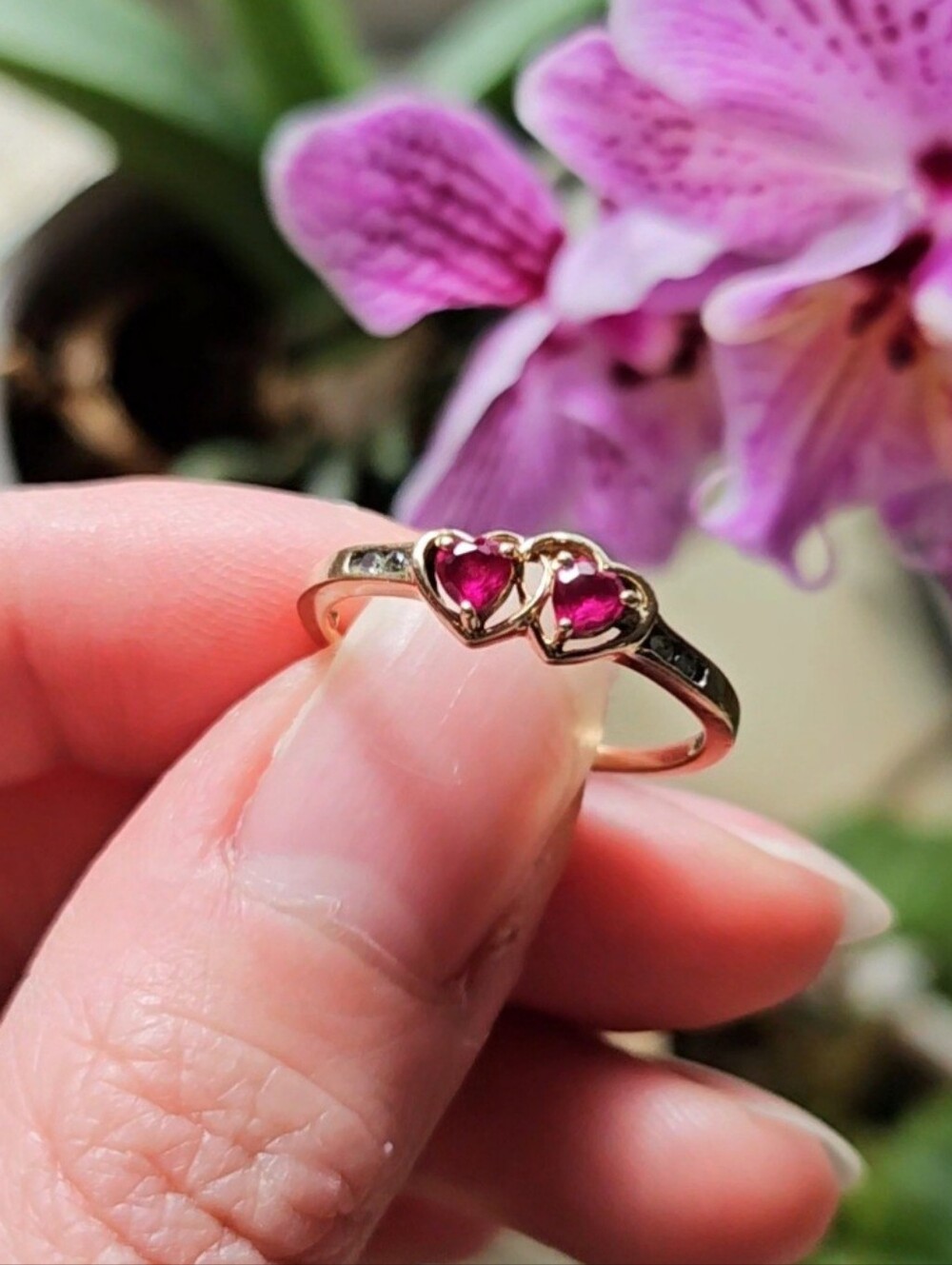 10K Ruby And Diamond Double Heart Ring
